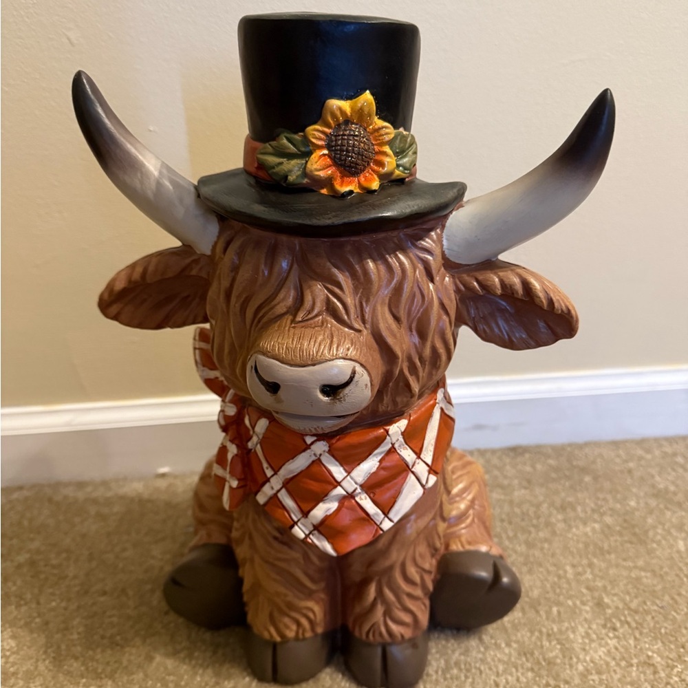 Hobby Lobby Fall Highland Cow Wearing Top Hat With Sunflower Autumn LARGE NEW